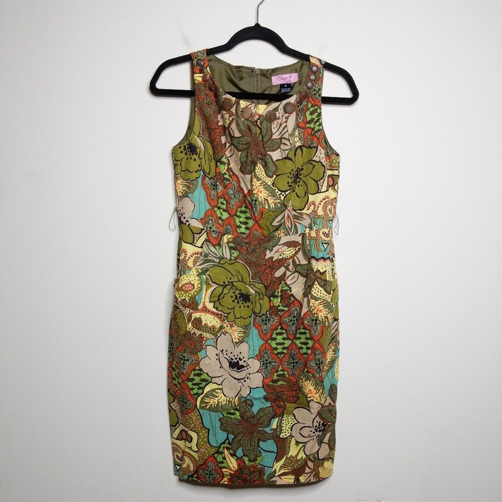 Eliza J Floral Linen-blend Dress - Size 8P - EUC